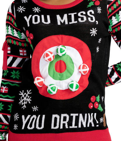 Tipsy Elves Women's Drinking Game Ugly Christmas Sweater: Medium