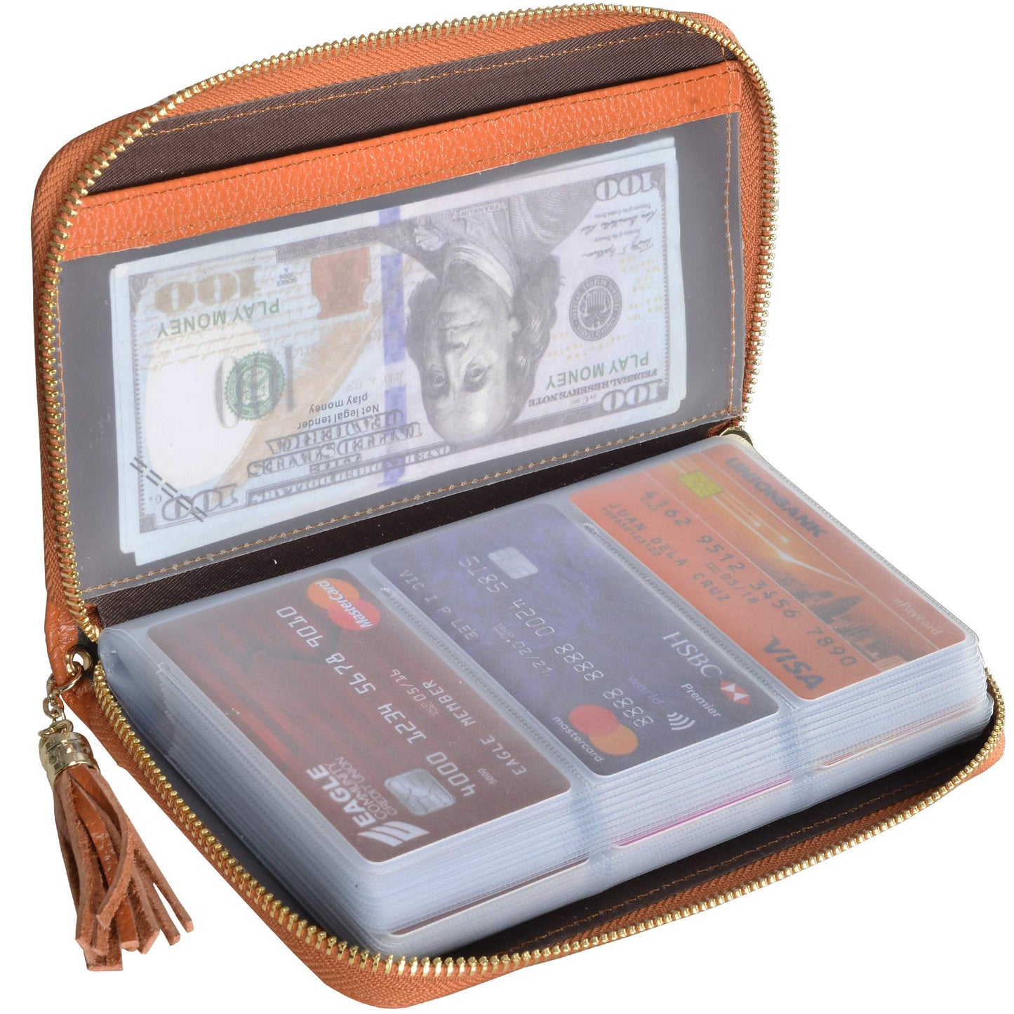 Easyoulife Credit Card Holder Wallet Womens Zipper Leather Case Purse RFID Blocking (Brown)