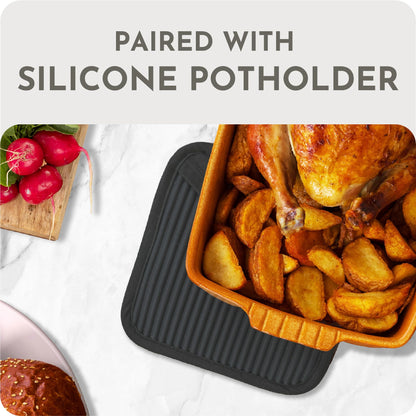 Extra Long Silicone Oven Mitts & Potholders Set - Heat Resistant 500°F Kitchen Gloves with Pot Holders, BPA-Free Waterproof Baking Mitts, Non-Slip Grip, 4-Piece Set, Black