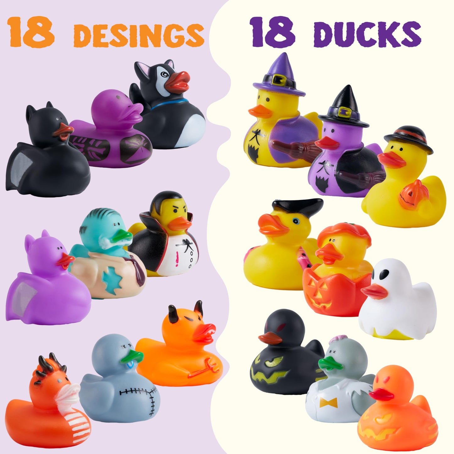 JOYIN 18 PCS Halloween Rubber Ducks, Halloween Ducks for Halloween Goodie Bag Fillers, Rubber Duckies Baby Bath Toys for Halloween Party Favors Decorations, School Classroom Game Prizes