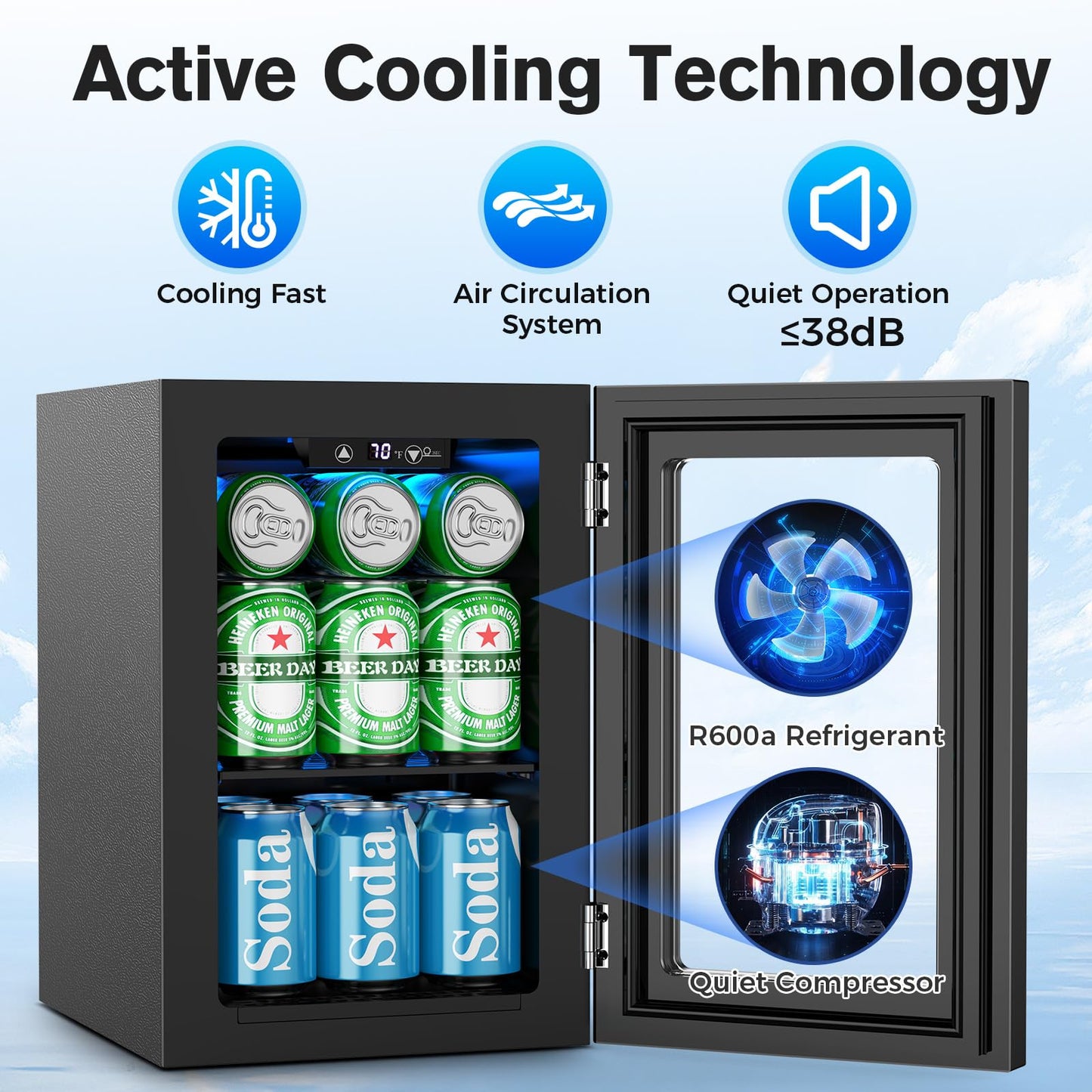 Electactic 24 Cans Beverage Refrigerator Cooler, Mini Fridge Countertop Drink Cooler for Soda, Canned Beer, Adjustable Digital Temperature Control for Home Dorm Office, Black