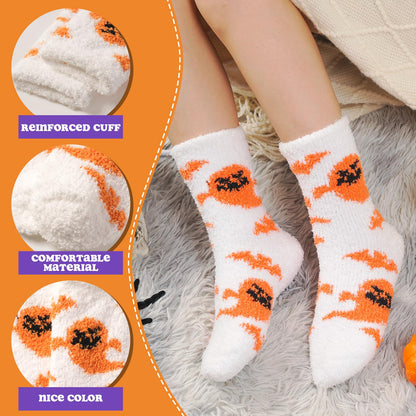 floconssy Halloween Fuzzy Socks for Women, Fall Pumpkin Gifts Slippers Socks Funny Fluffy Cozy Freaky Boo Basket Stuffers