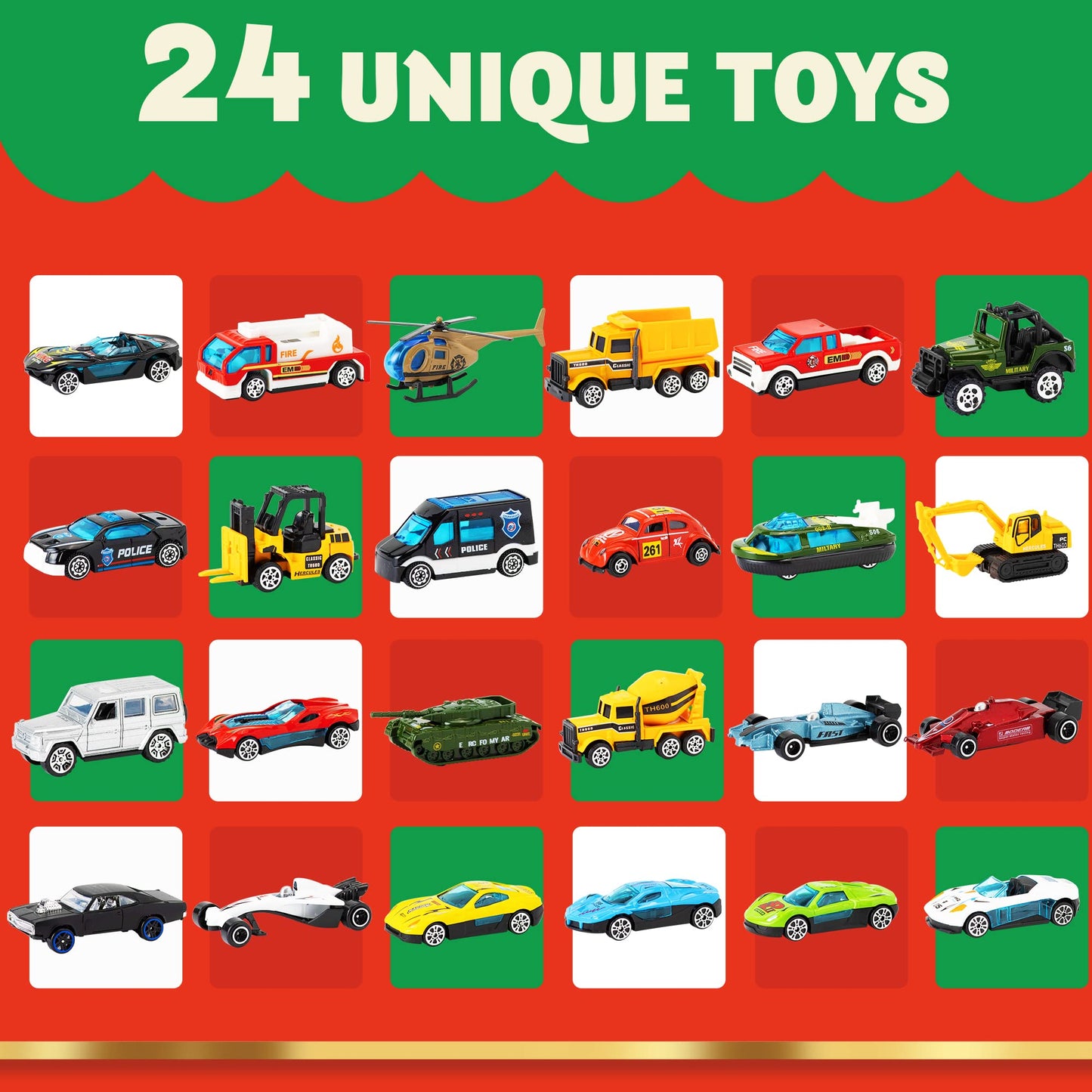 JOYIN 2025 Christmas Advent Calendar, 24 Days Countdown Calendar Diecast Cars Set, Christmas Vehicles Toys for Boys Kids, Classroom Prizes Xmas Gift, Xmas Party Favor Gifts, Advent Calendar Kids