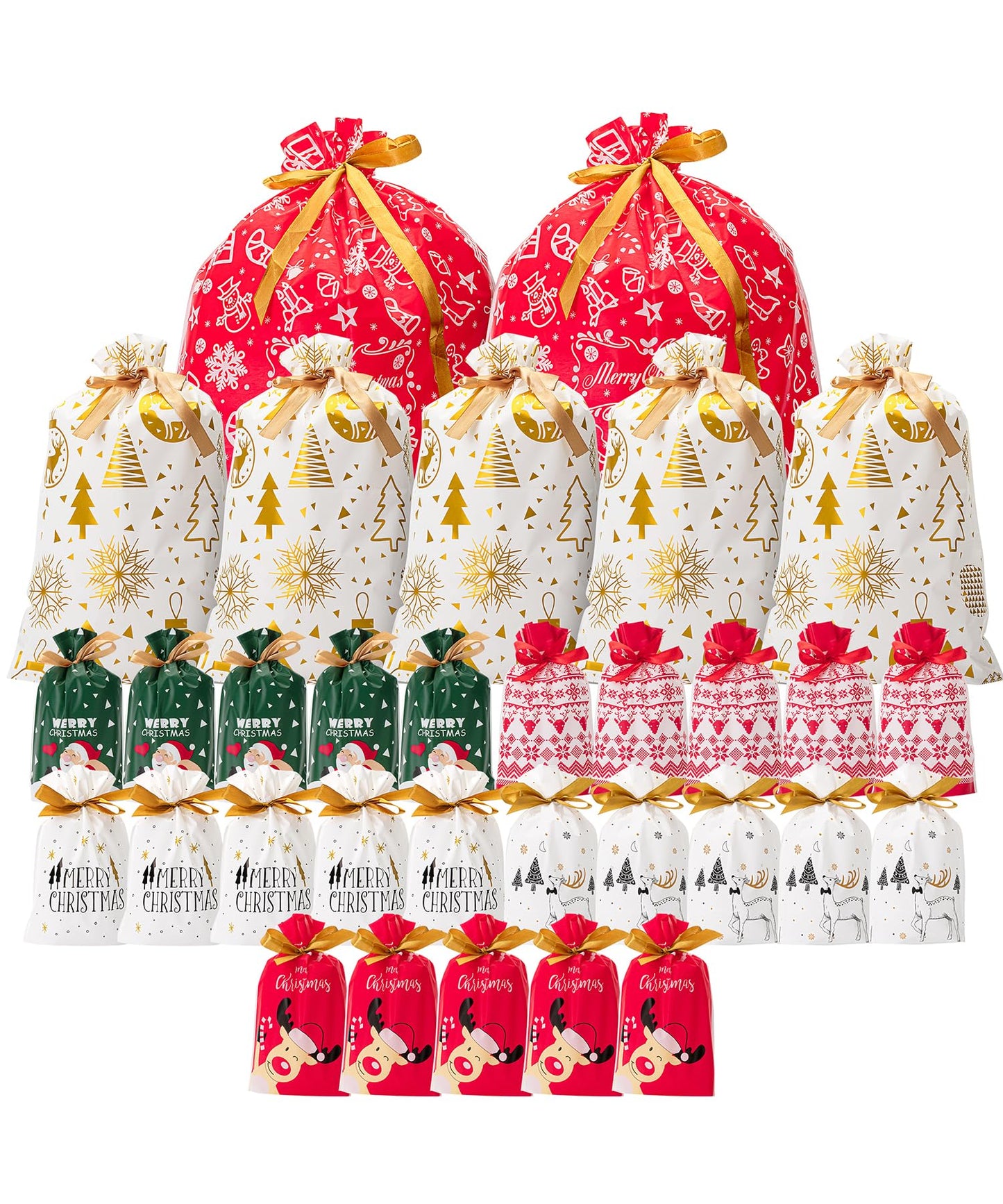 Mr. Pen- Christmas Drawstring Gift Bags, 32 pcs, Christmas Gift Bags Assorted Sizes, Christmas Bags with Drawstring, Christmas Gift Bags Bulk, Drawstring Christmas Gift Bags Drawstring, Gift Wrap Bags