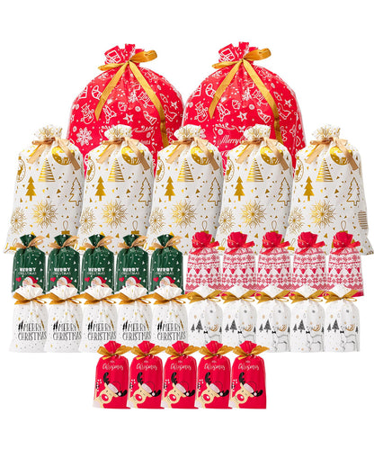 Mr. Pen- Christmas Drawstring Gift Bags, 32 pcs, Christmas Gift Bags Assorted Sizes, Christmas Bags with Drawstring, Christmas Gift Bags Bulk, Drawstring Christmas Gift Bags Drawstring, Gift Wrap Bags