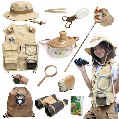 Kids Bug Catching Kit - Complete Explorer Kit with Safari Vest, Hat & More - Cute Dress-Up Safari Costume, or Zoo Keeper - Outdoor Explorer Set & Bug Toys for 3-7 Year Old Boys Girls + Adventure Book