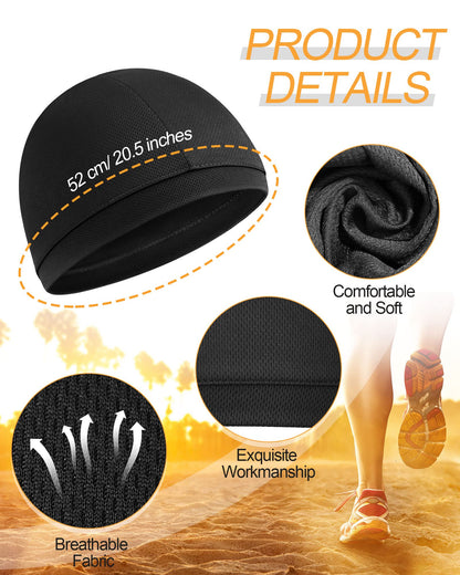 9 Pcs Cooling Skull Cap Camo Liner Sweat Wicking Cap Lightweight Cycling Cap Running Head Cap for Men Women (Black)
