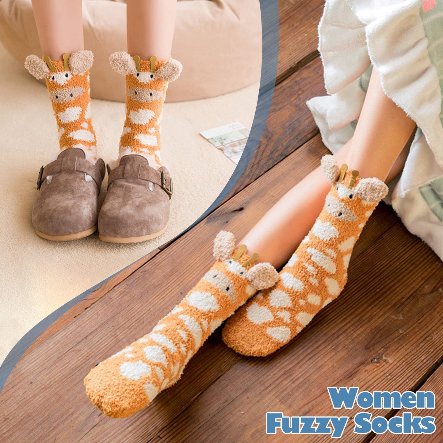 LANLEO Fuzzy Socks For Women Slipper Socks Fluffy Winter Warm Soft Cozy Plush Cute Animal Sleeping Christmas Socks 1 Pairs Giraffe