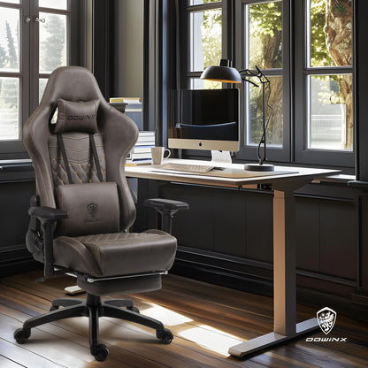 Dowinx Gaming Chair Big and Tall, Ergonomic Computer Chair with 4D Armrests and Footrest Massage Lumbar Support, High Back Comfortable Gamer Chair for Adults 350Lbs PU Leather for Office Game, Brown