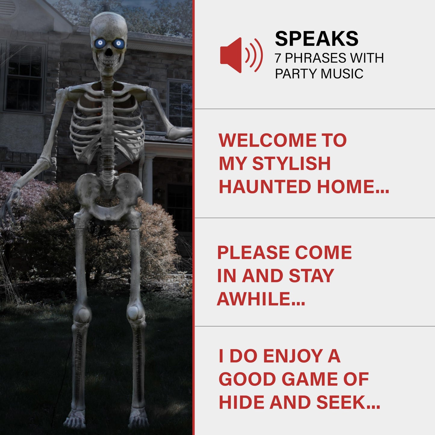 Haunted Hill Farm Motion-Activated 8-Ft. Tall Towering Skeleton, Plug-in Talking Scare Prop Animatronic for Indoor or Covered Outdoor Creepy Halloween Decoration