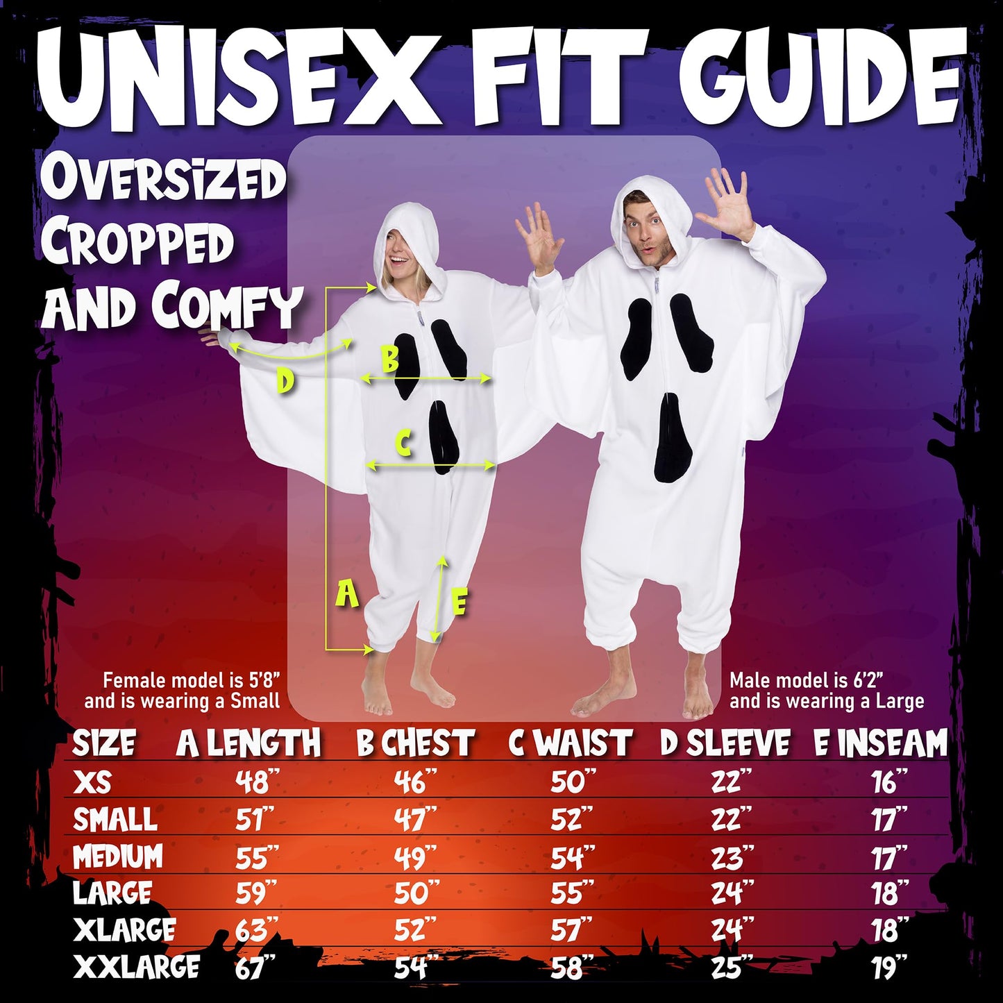 FUNZIEZ! Ghost Costume Pajamas - One Piece Jumpsuit For Adults (White, Medium)