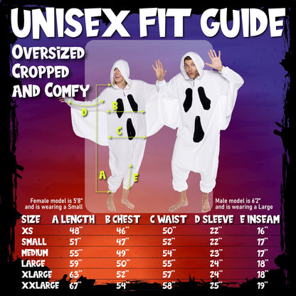 FUNZIEZ! Ghost Costume Pajamas - One Piece Jumpsuit For Adults (White, Medium)