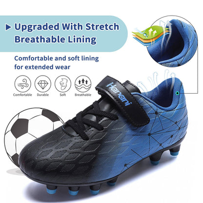 Hanani Boys Girls Turf Soccer Shoes Kids Baseball Cleats Athletic Outdoor Indoor Sports Shoe Youth School Performance Futsal Sneaker Black Blue