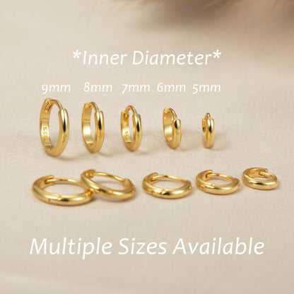 925 Sterling Silver Small Gold Hoop Earrings for Women Men,18K Gold Plated Hinge Huggie Hoop Earrings fit Cartilage, Helix, Tragus, Sung, Earlobe Lightweight Hypoallergenic Earrings (1 Pair - 6mm)