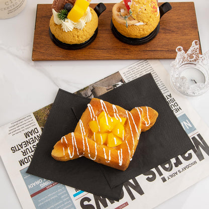 FLOWERCAT 100-Count 2-Ply Black Cocktail Napkins - Black Beverage Napkins Disposable Premium Quality - 5“ x 5" and unfold 10" x 10" Paper Napkins for Bar,Weddings,Birthday,Halloween