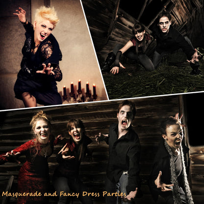 12 Pairs Vampire Teeth for Cosplay-4 Size Fake Fangs with 3 Tube Solid Adhesive for Halloween Props, Anime Party Dress Up Costume Masquerade Accessory Gift for Christmas Party