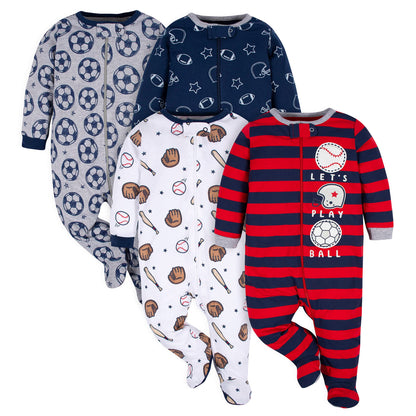 Gerber Baby Boy's 4 Pack Sleep 'N Play Footie, Sports Blue, 6-9 Months