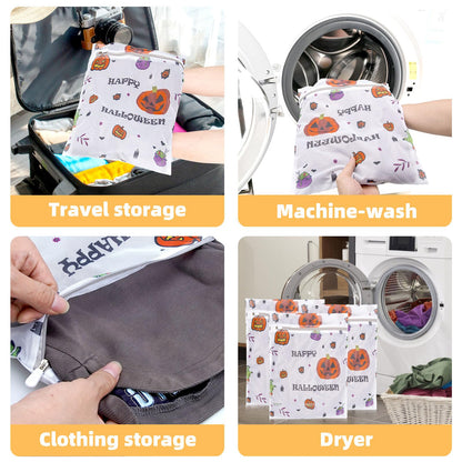 3Pcs Halloween Durable Mesh Laundry Bag, Durable Laundry Bags with Premium Zipper for Indoor Home Decor (Halloween 02)