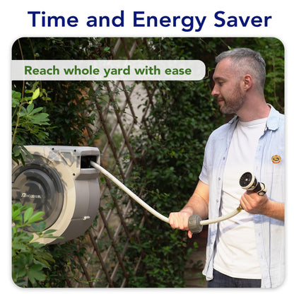 110 FT Retractable Garden Hose Reel by HOZEREEL, Outdoor Garden Hose Reels 1/2" - Automatic Self Retract Wall Mount Hose Reel Enclosed Storage, Any Length Lock, 10 Pattern Nozzle-Grey