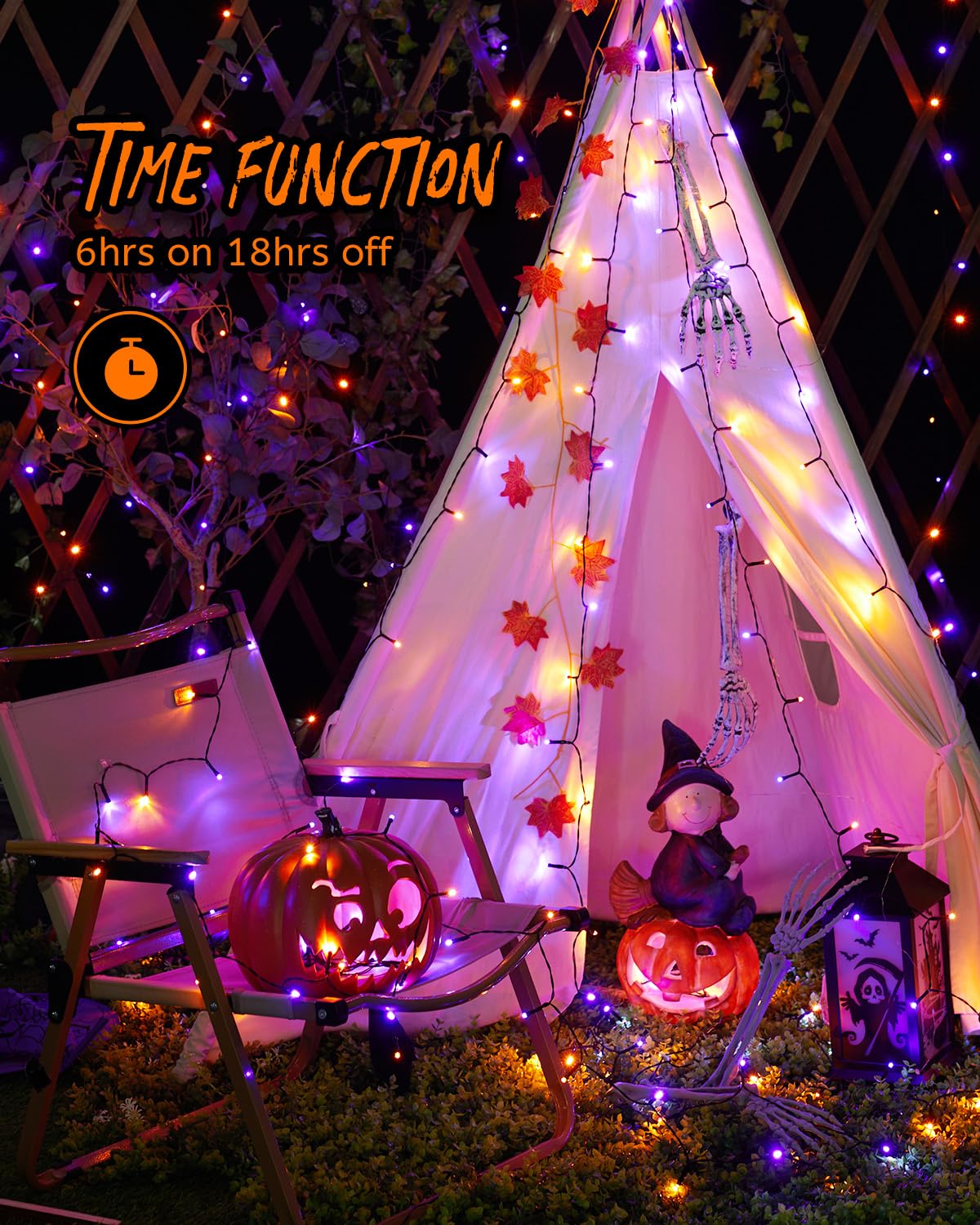 66FT Purple & Orange Halloween Lights Outdoor, 200 LED Halloween String Lights with 8 Modes, Plug in Orange Purple Hanging Twinkle Waterproof Light for Party Garden Bedroom Decorations