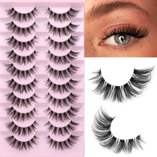 False Eyelashes Clear Band Natural Lashes Wispy Cat Eye 15mm Russian D-Curl Lashes Extension Strip Eyelashes Pack by Kiromiro