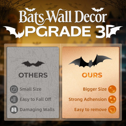 CLEANGOR 140Pcs Bats Halloween Decor, Spooky Halloween Party Supplies Stickers, 3D Bats Wall Decal, Cute Halloween Decorations Indoor for Bedroom, Bathroom, Home, Door, Window, Office