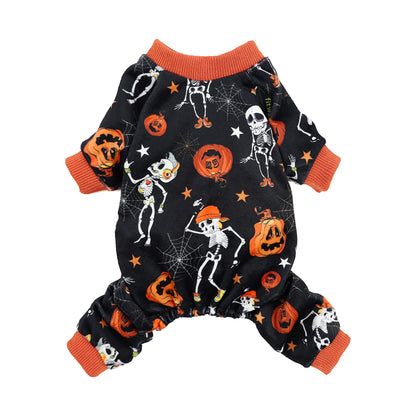 Fitwarm Halloween Skeleton Dog Costume Lightweight Velvet Pajamas Pet Clothes Doggie PJS Puppy Onesie Doggy Outfits Cat Jumpsuits Black Large