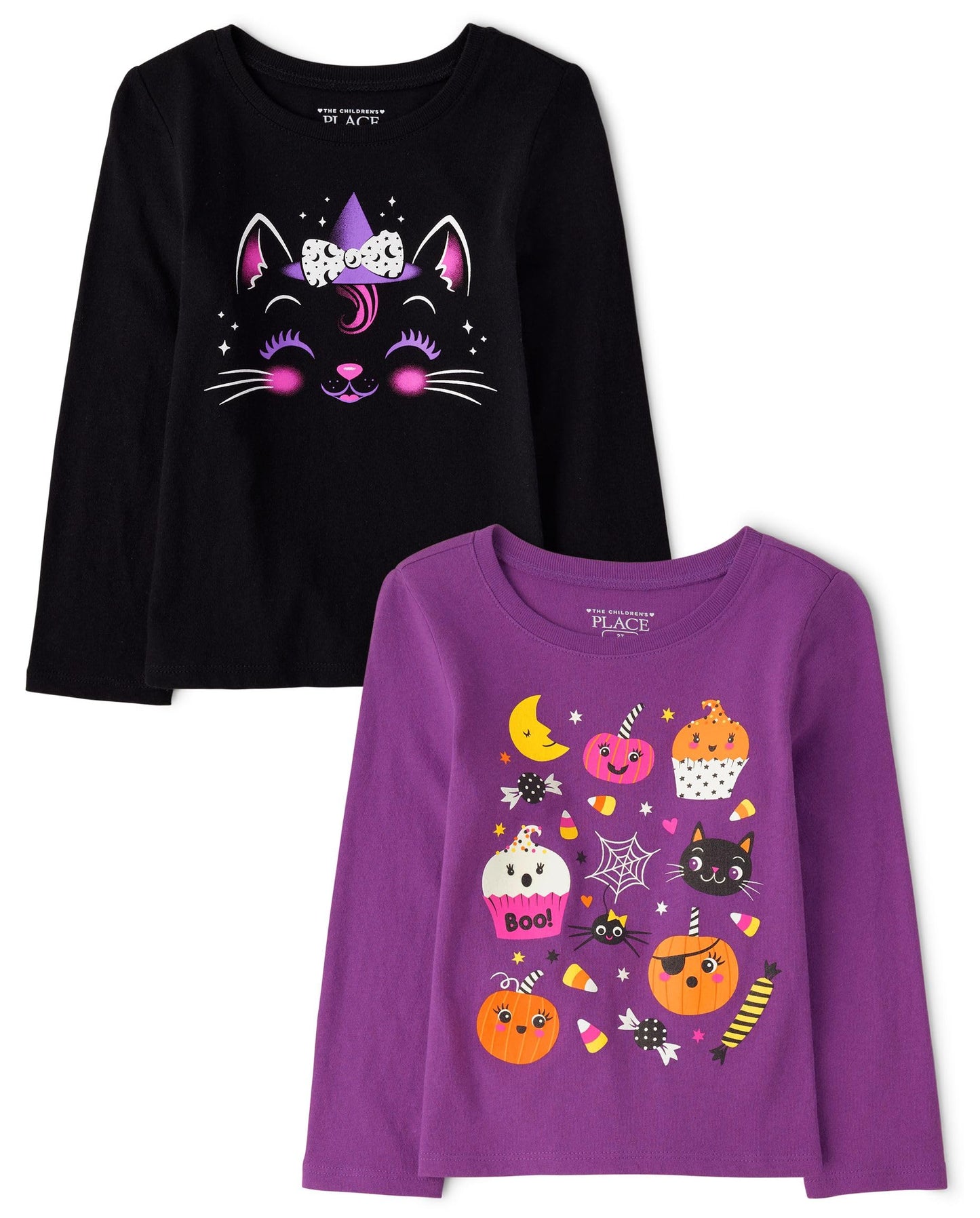 The Children's Place Baby-Girls and Toddler All Holidays Long Sleeve Graphic T-Shirts,Multipacks Halloween Doodle Print/Black 2-Pack 5T