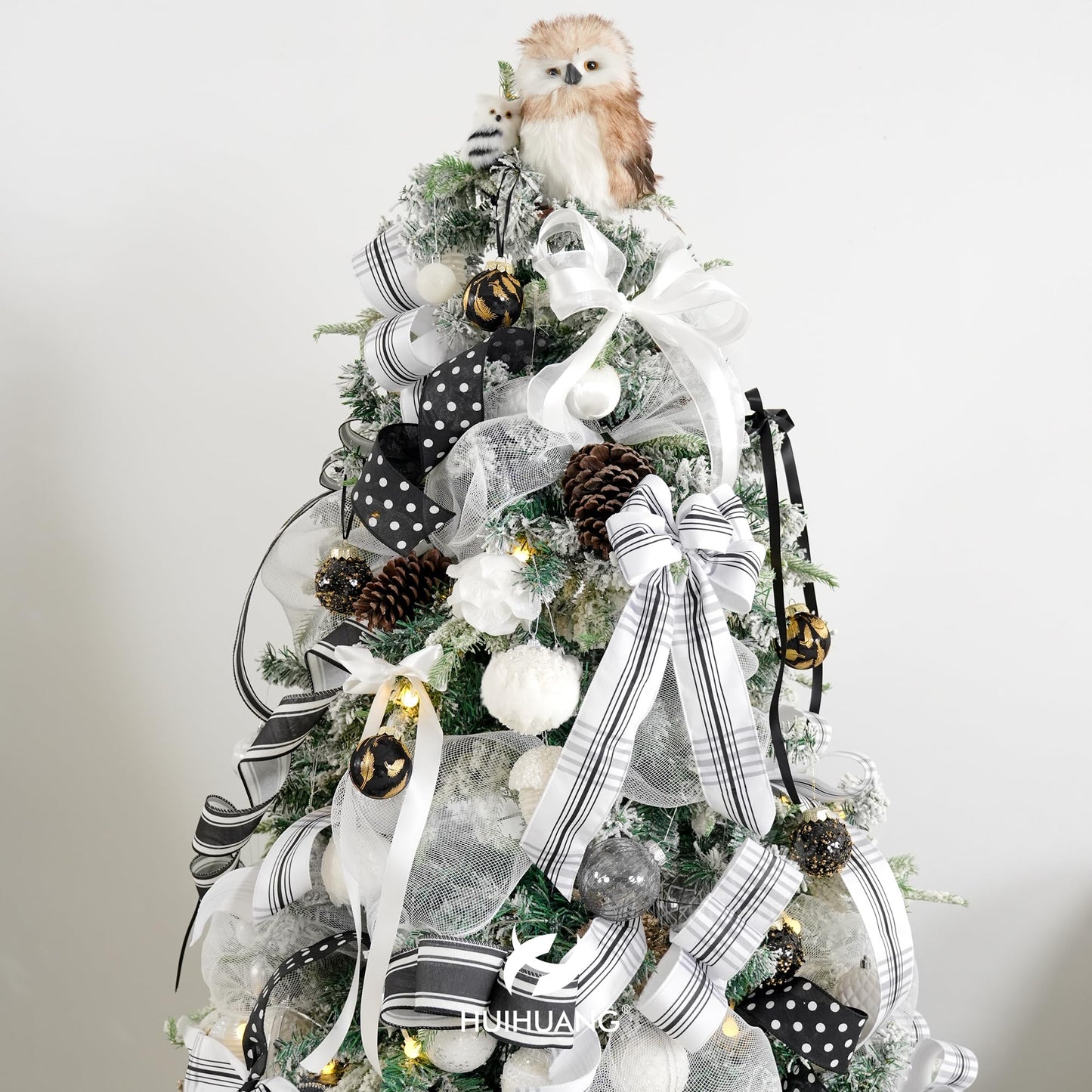 HUIHUANG Black Polka Dot Wired Ribbon, 2.5 Inch X 10 Yards - Black and White Dot Burlap With Wire Edge for Crafts, Fall Wreath Supplies, Gift Wrapping, Basket Bows Decor