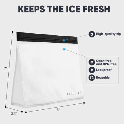 BERLINZO Large Reusable Ice Storage Bag - Freezer Safe Leak Proof Silicone and Plastic-Free Lunch Bag for Ice and Food Storage - BPA-Free XL Size