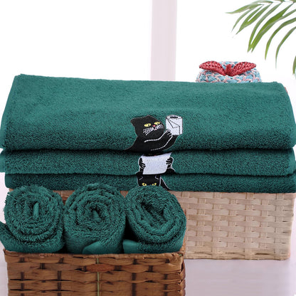 FuWeave 3 Pcs Cat Hand Towels for Bathroom Decor Funny Embroidered Black Cat Halloween Decorative Dark Green Bath Dish Towels for Bathroom Kitchen Decor, 100% Cotton, 13.3 x 29.5''