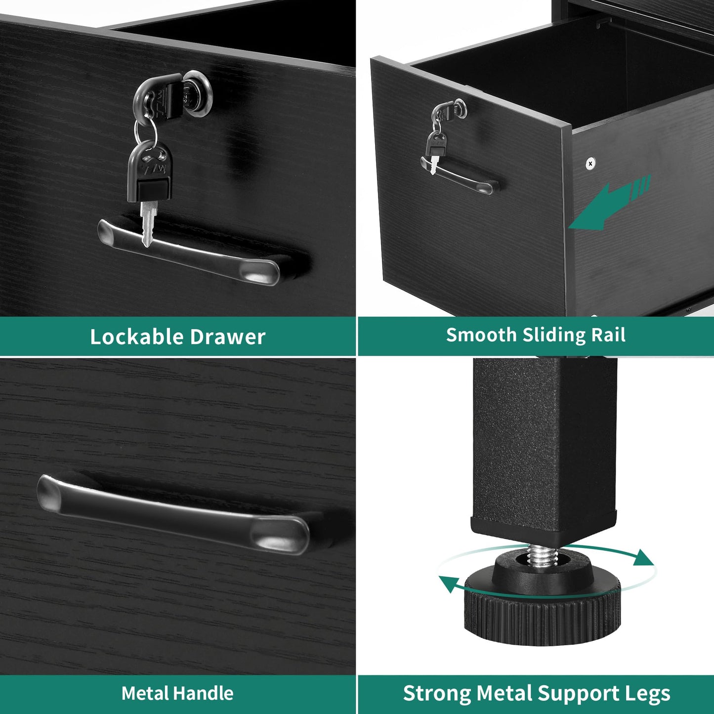 DWVO Computer Desk with Drawers & Hutch, 59.1" Office Desk with Power Outlets & LED Lights, Home Office Desk with Storage Shelves, Black