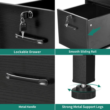 DWVO Computer Desk with Drawers & Hutch, 59.1" Office Desk with Power Outlets & LED Lights, Home Office Desk with Storage Shelves, Black