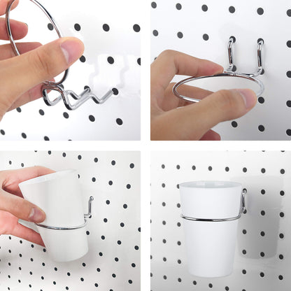 Kuhome 6 Sets Pegboard Hooks with Pegboard Cups, Ring Style Pegboard Bins with Rings, Pegboard Cup Holder Accessories for Organizing Storage (White)