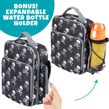 Kids Insulated Lunch Box w Snack Pocket & Water Bottle Holder (Pirate) -Boys or Girls Back to School Lunchbox Tote Keeps Food Hotter or Colder Longer- Reusable Bag Fits Bento, Ice Packs, Containers