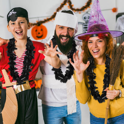 24pcs Halloween Leis Decor, Halloween Black Leis Bulk Accessories Silk Flower Necklace, Black Hawaiian Bulk Hula Dance Party Decor, Flower Leis Trick or Treating Activities Favors Supplies