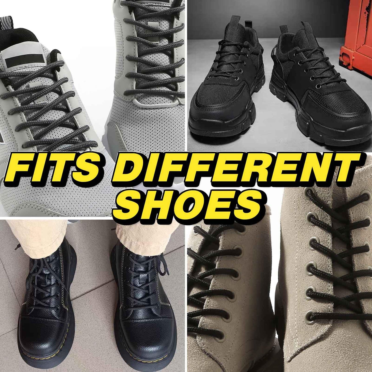 VSUDO 55 Inches Round Black Boot Laces, 5/32" Diameter Shoe Laces for Boots, Heavy Duty Work Shoestrings, Hiking Shoelaces for Men or Women (2Pairs-Black-140CM)