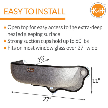 K&H Pet Products EZ Mount Thermo-Kitty Window Bed Extra-Deep Gray 27 X 10 X 11 Inches