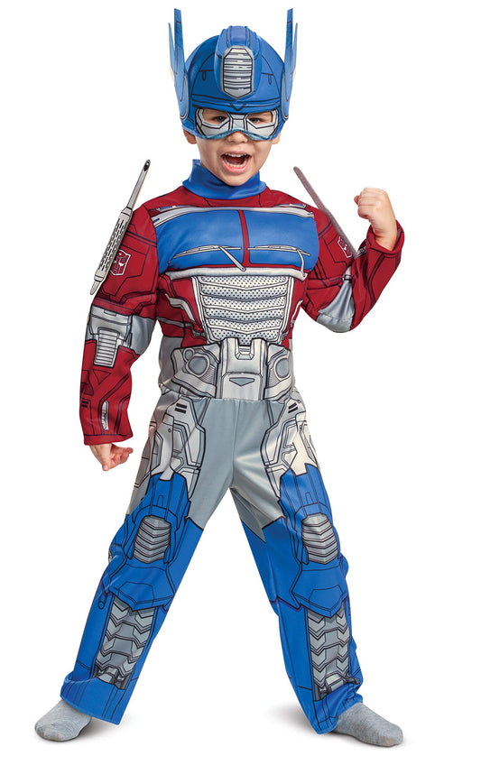 Disguise Optimus Prime Costume, Toddlers Muscle Transformer Costumes for Boys, Padded Character Jumpsuit, Toddler Size Medium (3T-4T) Blue & Red