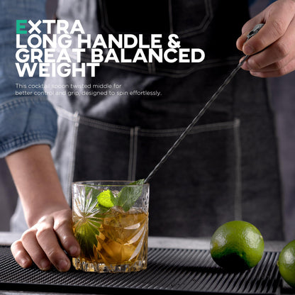 Homestia 12-Inch Skull Bar Spoon, 304 Stainless Steel Cocktail Spoon for Layering Long Spiral Handle Mixing Spoon Stirrers for Drink Black