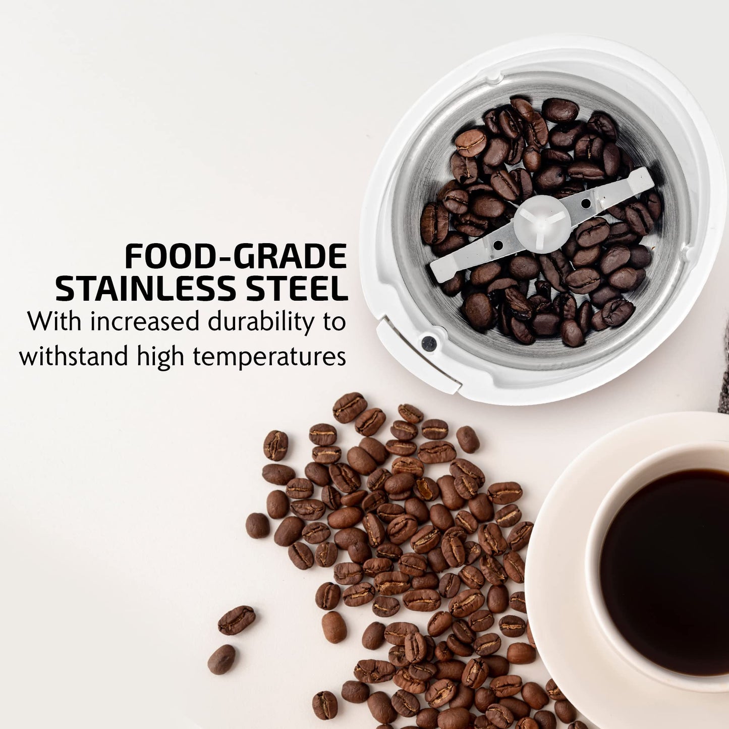 OVENTE Electric Coffee Grinder for Beans, Spices and More, 2.5Oz Compact Grinding Mill, Spice Grinder with Stainless Steel Blade, Pulse Button Operation and Transparent Easy to Open Lid, Black CG225B