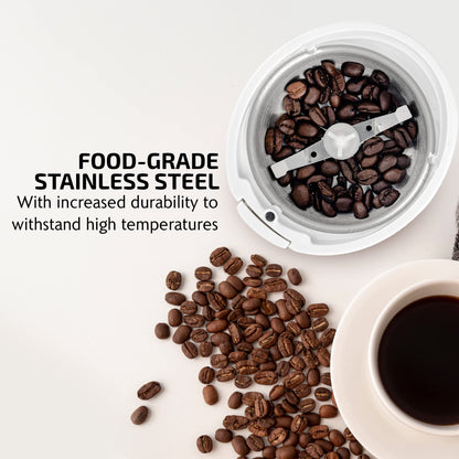 OVENTE Electric Coffee Grinder for Beans, Spices and More, 2.5Oz Compact Grinding Mill, Spice Grinder with Stainless Steel Blade, Pulse Button Operation and Transparent Easy to Open Lid, Black CG225B