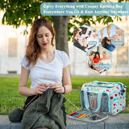 Coopay Yarn Storage Knitting Bag, Large Capacity Yarn Bag for Yarn and Knitting & Crochet Supplies, Detachable Shoulder Strap Portable Knitting Tote Bag Crochet Bag, Best Gifts for Crochet Lovers