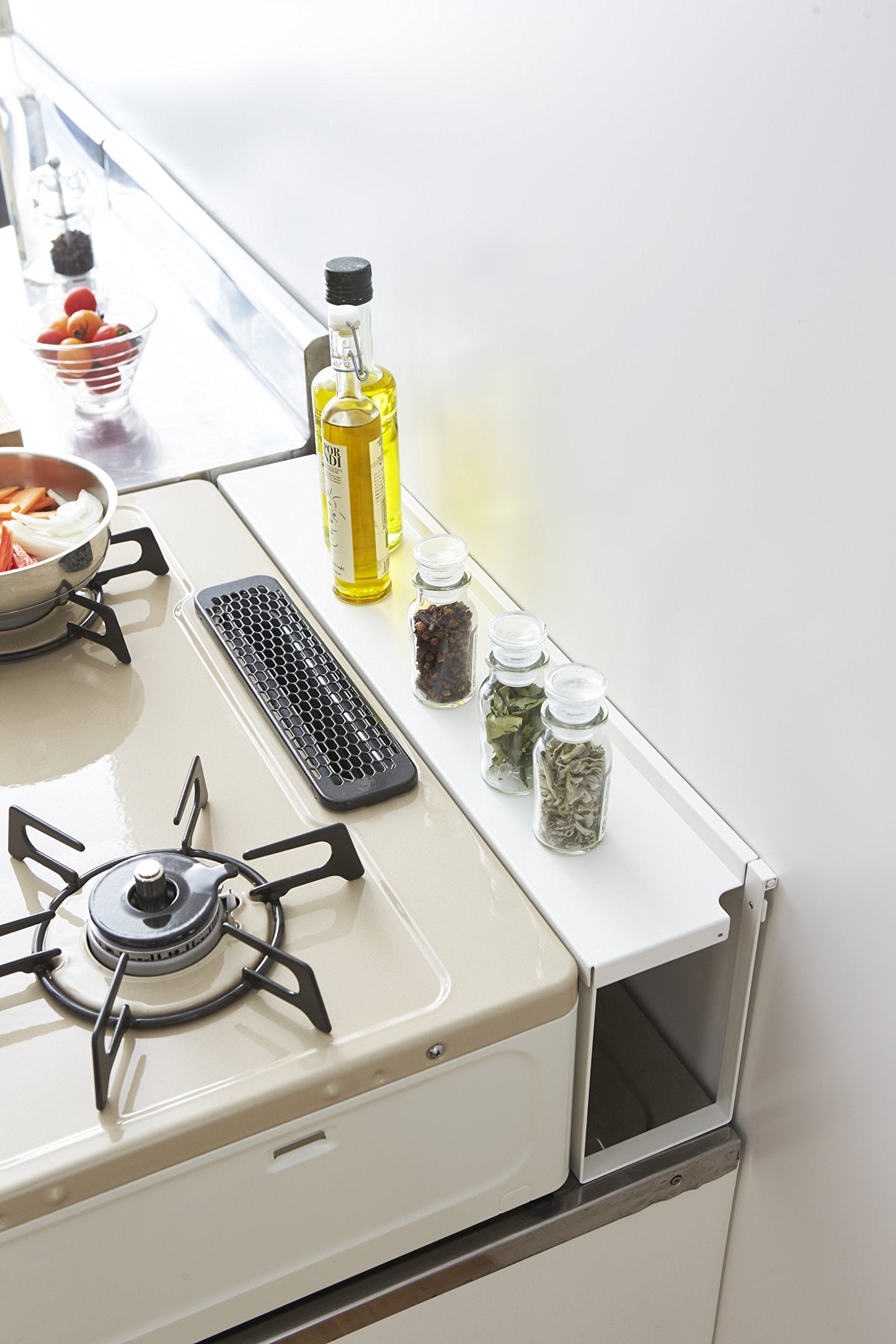 Yamazaki 3487 Stove Deep Gap Rack, White, Approx. W 22.8 x D 4.3 x H 7.7 inches (58 x 11 x 19.5 cm), Plate, Kitchen Rack, Back of Stove, Cover