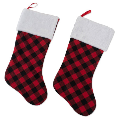 DII Decorative Christmas Family Stocking Set Holiday Décor with Hanging Loop, 20x7, Farmhouse Buffalo Check, Red & Black, 2 Piece