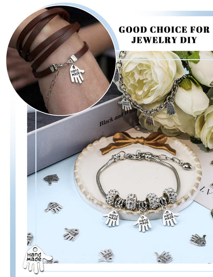 JIALEEY 100PCS Hand Shaped Charms Hand Made Tag Signs Charms Carved Silver Tone for Fashionable Jewelry Making Charms Findings Crafting Sewing