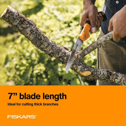 Fiskars Folding Hand Saw, 7" Pruning Saw with Power Tooth Blade with Triple Ground Teeth that Powers Through Wood Faster, Soft Grip Handle
