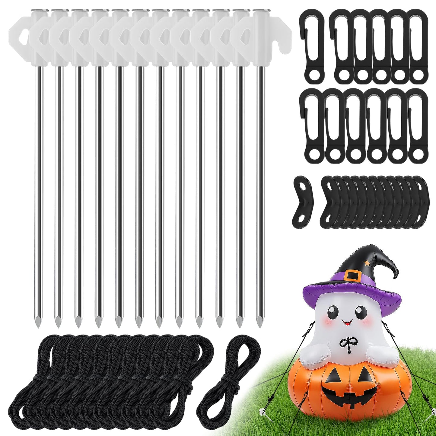 12 Pcs Halloween Metal Inflatables Stakes - Heavy Duty Inflatable Stakes and Tethers, Yard Ground Blow Up Stake Pegs for Halloween Outdoor Inflatable Decoration Tie Downs Gifts