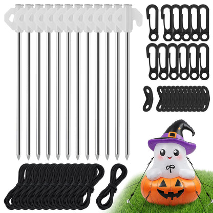 12 Pcs Halloween Metal Inflatables Stakes - Heavy Duty Inflatable Stakes and Tethers, Yard Ground Blow Up Stake Pegs for Halloween Outdoor Inflatable Decoration Tie Downs Gifts