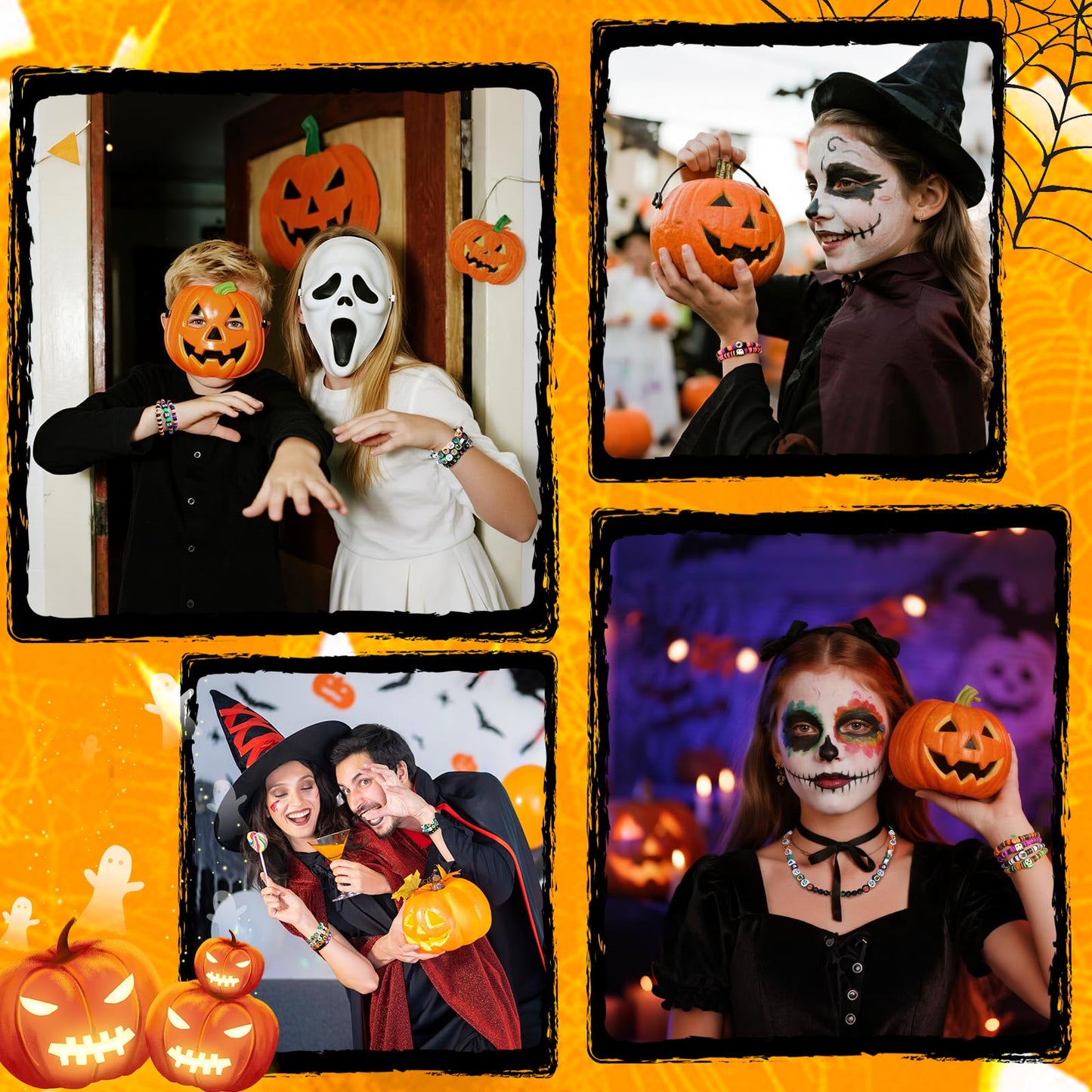 Gionlion 700 Pcs Halloween Polymer Clay Beads Bracelet Making Kit, Pumpkins Skulls Ghosts Spiders Bats Pony Letter Beads for Halloween Party Favors, Toys Gifts for 4+ Year Old Kids